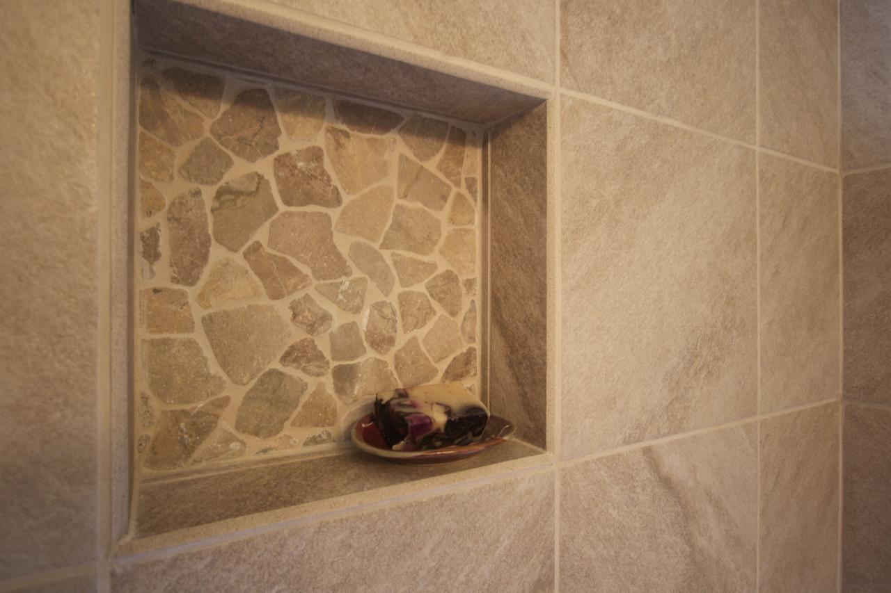 How to make a shower niche look like a cave