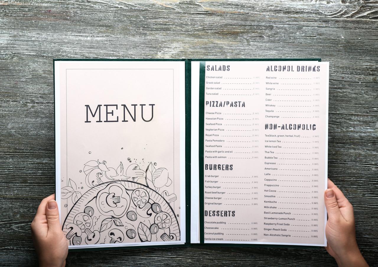 Principle food and drink menu