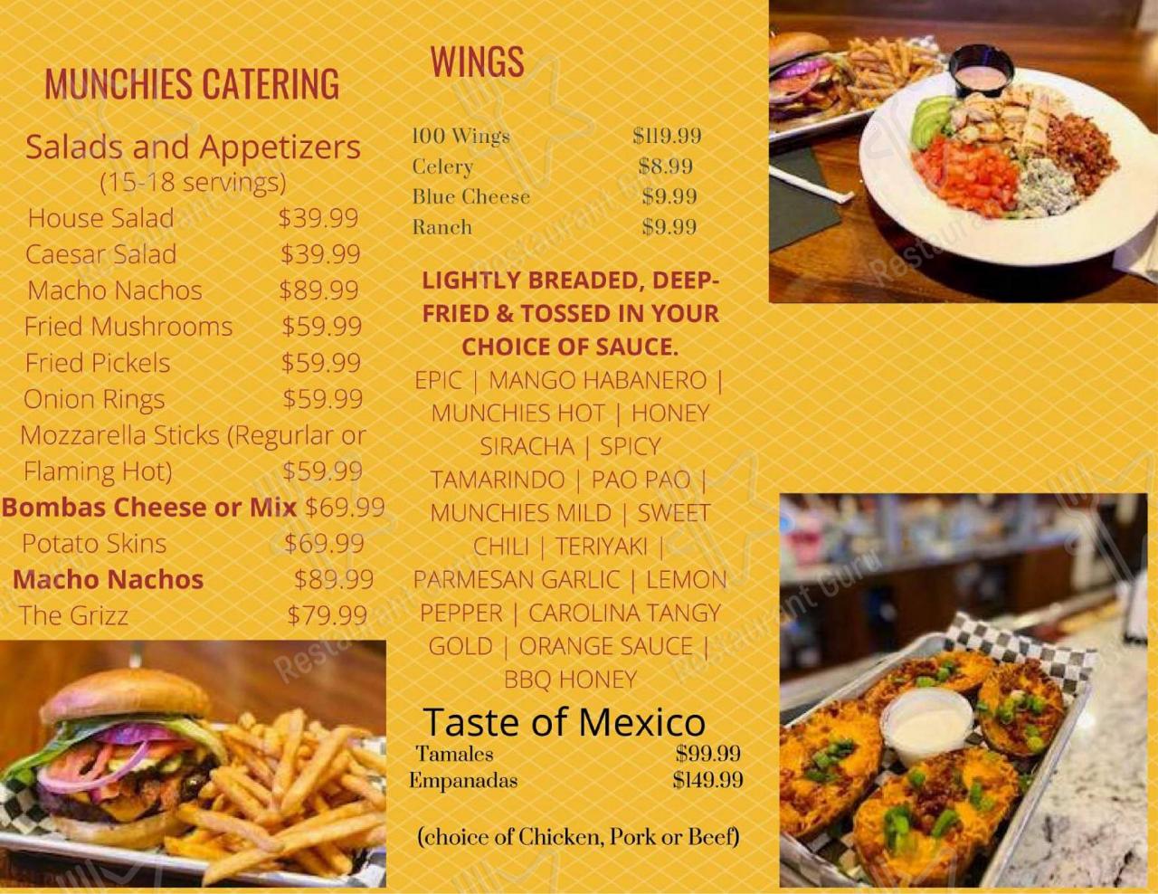 Munchies comfort food and drinks menu